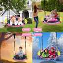 HOTJUMP 40 Inch Saucer Tree Swing for Kids Outdoor, Textilene Fabric Tear & UV Resistant Waterproof, Round Disc Circle Swing Set for Backyard Garden, Pink