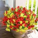 3 x HyeFlora Artificial Flowers for Outdoors Fake Plants Outside Decoration, 12 Bundles Silk Colorful Morning Glory with Eucalyptus UV Resistant Realistic Faux Flowers for Planter Porch Patio Yard Garden