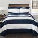 Lush Decor New Berlin Quilt Striped Pattern 2 Piece Bedding Set, Twin, Navy & White