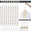 DUCOO Space Saving Hangers 10 Pack, Heavy Duty Magic Cascading Hanger Organizer with 5 Enclosed Anti-Slip Holes, Closet Organizers and Storage for Clothes, College Dorm Room Essentials, White, 9.4"L X 0.8"W X 4.0"H X 0.32"T X 2" Hook