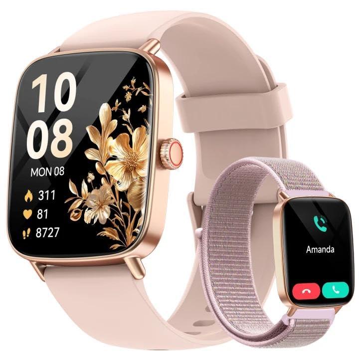 Smart Watch for Women, 1.85" HD Smartwatch Compatible iPhone/Samsung/Android (Answer/Make Calls), 100+ Sport Modes Fitness Tracker with Heart Rate/Sleep/SpO2 Monitor, IP68 Waterproof, with 2 Bands