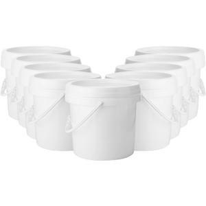 Gerrii 10 Pack White Plastic Bucket with Handle and Lid Food Storage Bucket Containers All Purpose Pail for Multipurpose Paint Water Art Crafts Projects Garage Organization (White,1 Gallon)