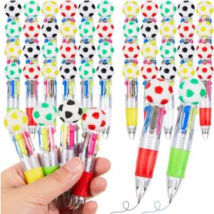 Kosiz 48 Pack Soccer Party Favors Sport Pen Multicolor 4 in 1 0.5mm Ballpoint Pen for Office Sport Lover Novelty Valentine's Day Gifts Goodie Bags Stuffers