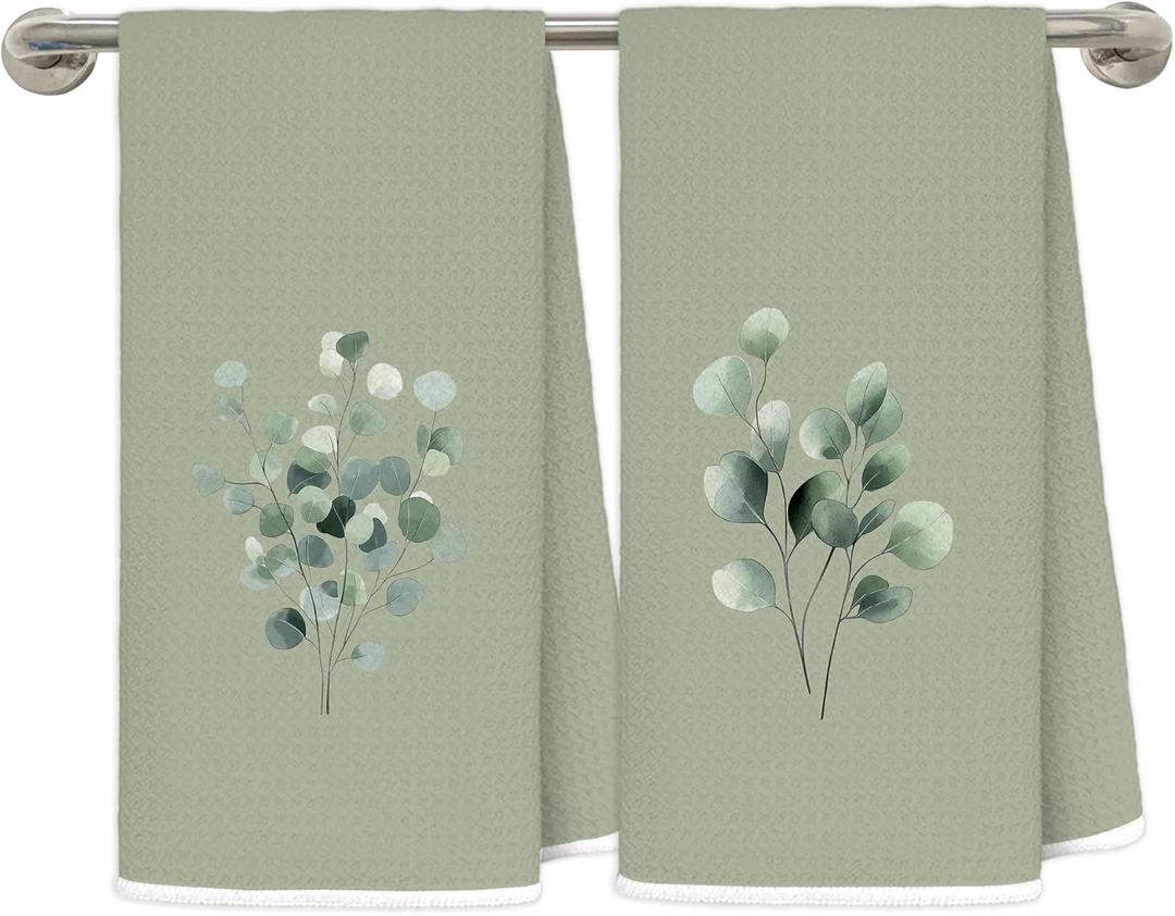 MKIJUHB Sage Green Eucalyptus Bathroom Hand Towels, Farmhouse Botanical Decorative Hand Towels for Washroom Restroom, Eucalyptus Bathroom Decor, 16x24 Inch Set of 2