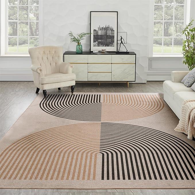 Syalife Easy Jute Rug, Washable 9x12 Area Rug for Living Room Modern Rainbow Farmhouse Outdoor Carpet, Non Slip Indoor Mat for Entryway Bedroom Kitchen Patio Decor (Brown, 9'x 12')