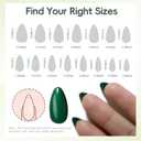 5 x Short Almond Press On Nails, Durable Reusable Glossy Artificial Nails Kit with Adhesive Tabs, 24 Pcs 12 Sizes for Fashion Women, Perfect for for Daily Outfits, Party or Date, Green