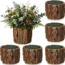 6 Set Wooden Vase for Centerpieces Wedding Flower Table Centerpieces Decor Rustic Bark Stump Bucket Farmhouse Wood Planter Pot for Woodland Party Window Home (Flower Foam,Medium)