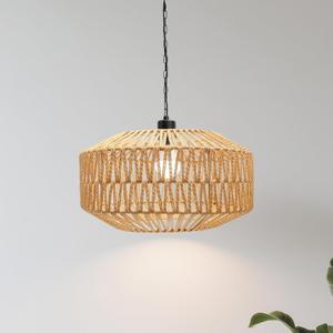 Farmhouse Chandelier Light Fixture, Rattan Boho Chandeliers, Hand Woven Pendant Light with Height Adjustable, Rustic Hanging Lighting for Living/Dining Room, Kitchen Island, Bedroom (Large), 1 Pack