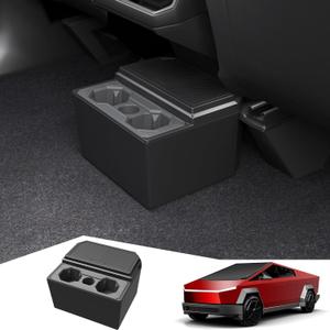 Rear Storage Box for Tesla Cybertruck, Trash Can with Cup Holder with Silicone Liner for Cybertruck Accessories 2025 2026 2024