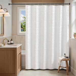 Jinchan Extra Long Taupe Grey and White Shower Curtain Inky Herringbone Chevron Zig Zag Waterproof Fabric Modern Farmhouse Shower Curtains for Bathroom with 12 Hooks 70x84 Inches