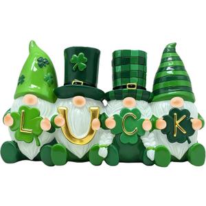 St. Patrick's Day Decor 4-in-1 Irish Gnomes Figurines 3.5'' H - Resin Green Lucky Shamrock Saint Leprechaun for Home Office Table Tier Tray Decoration