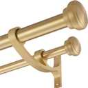 Modern Double Curtain Rods, Warm Gold Curtain Rod 36-72 Inch Length Drapery Rods with Simple Decorative End Caps 1 Inch Front and 5/8 Inch Diameter Back Dual Curtain Rod Telescoping Window Rods