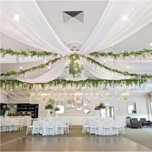 Draping Fabric with String Lights: 6 Panels 10ft Long White Chiffon Curtains - Ceiling Bedroom Home Decorations Drapery