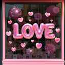 Love Valentine's Day Window Clings with Pink Heart Design Winter Window Stickers Reusable Static Double-Sided Holiday Window Decorations for Wedding Anniversary Party Home Glass Door Decor