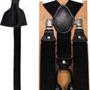JEMYGINS Solid Color Suspender and Silk Bow Tie Sets for Men (Black)