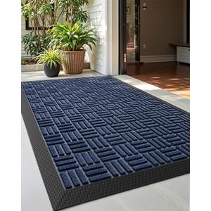 DEXI Front Door Mat Outside Entrance, 2x3 ft Rubber Entry Doormat Heavy Duty, Welcome Mats Non Slip for Inside House Floor Entryway Back Doors Exterior Patio, Maze Blue