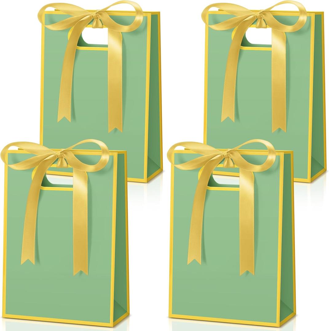 Kolldenn 30 Pcs Thank You Gift Bags with Handles 10.2 x 7.1 x 3.2 Inch Elegant Party Favor Bags with Ribbon Bow for Wedding Bridal Birthday Bridesmaid Holiday Party Supplies(Sage Green)