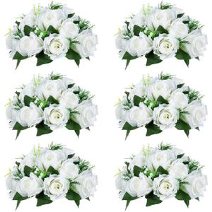NUPTIO White Flower Centerpieces for Tables: 6 Pcs Artificial Flower Ball Arrangement for Wedding Party - 9.5 Inch Diameter Fake Floral Rose for Bridal Shower Decorations