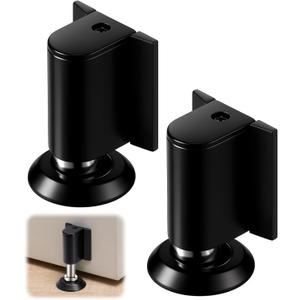 2 Pack Adjustable Magnetic Door Stoppers, Drilled Mount or No Drill Invisible Doorstops for Inside Door with Installation Screws and Adhesive Stickers, Protects Wall from Damage (Black)