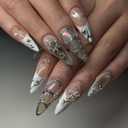 24 Pcs Halloween Almond Short Press on Nails - SHANRUN White French Fake Nails Press ons Nail Art Tips Glue on Nails Full Cover Acrylic False Nails with Flame Stars Charms Design Stick on Nails Women