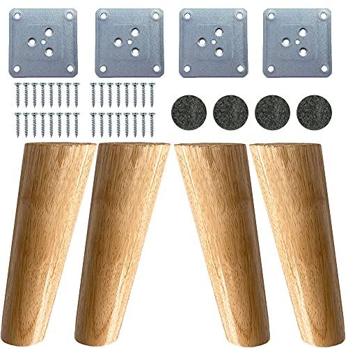 KITEVICH 4PACK Solid Wood Furniture Legs 6 Inch Sofa Legs, Replacement Legs Mid Century Modern Legs for Couch End Table TV Stand Bed Dresser Cabinet, Accessorizes Included