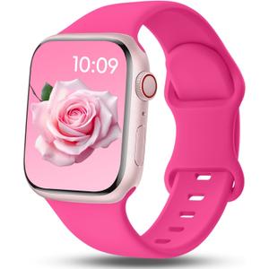 4 x Patented Sport Silicone Band Compatible with Apple Watch Bands 40mm 38mm 41mm 42mm 44mm 45mm 46mm 49mm Women Men, Soft Waterproof Sport Strap for iWatch Bands Series 11 10 9 8 7 6 5 4 3 2 1 SE Ultra (Hot Pink)