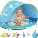Zooawa Baby Beach Tent, Pop Up Beach Tent Sun Shade for Beach, Portable Shade Pool UV Protection Sun Shelter for Infant with Beach Sand Toys Set (Patterned Blue)