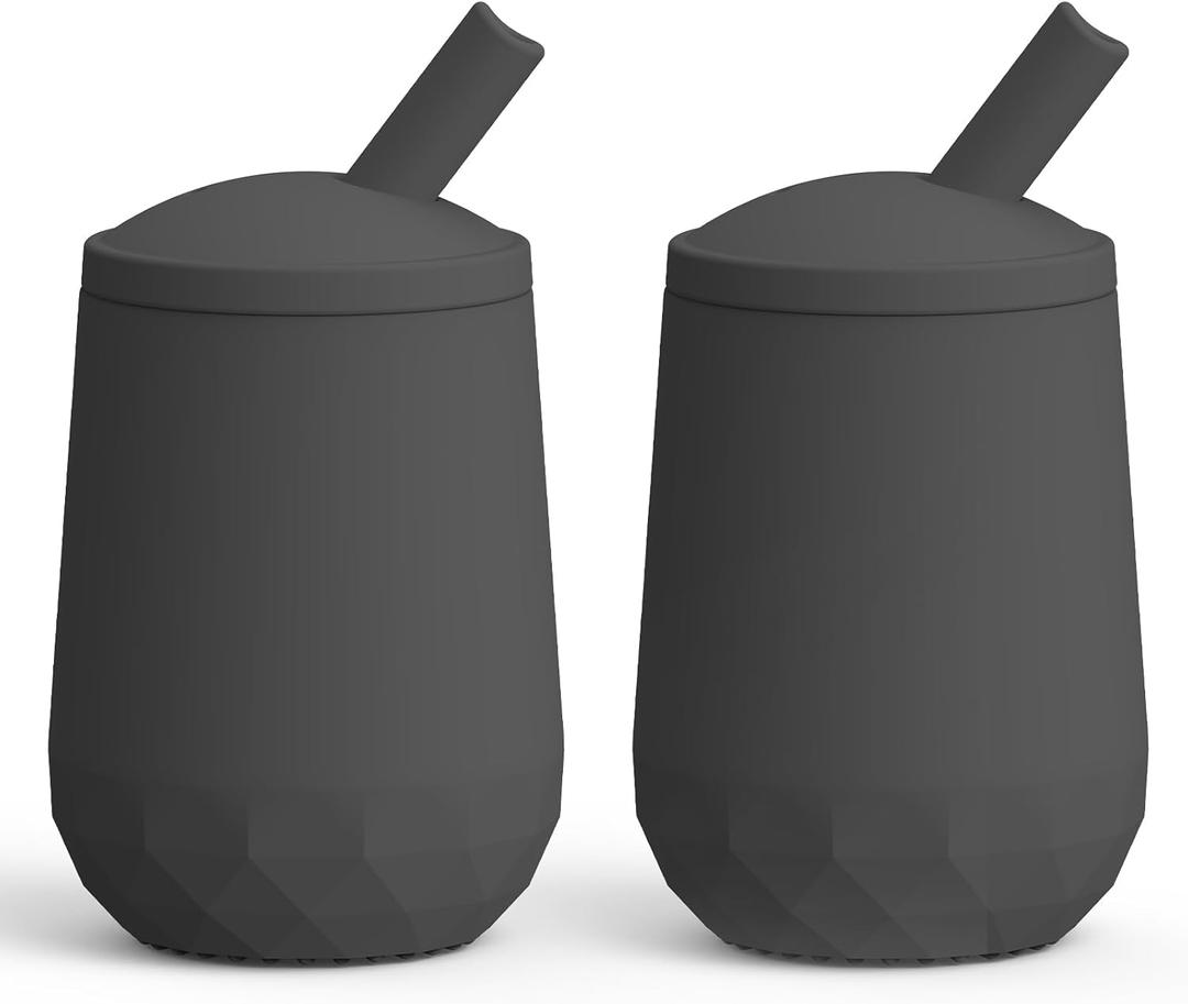 Seposeve 2 Pack Silicone Straw Cups, Leak-Proof Baby Sippy Cup for 6 Months +, Spill Proof Toddler Cup with Straw 12-24 Months, Easy to Hold, Flow Control, 4 oz, 2 Black