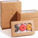 LINSHRY 30 Pack Cookie Boxes with Window, 7" x 4 3/8" x 1 1/2" Auto-Popup Small Pastry Bakery Treat Boxes for Strawberries, Breakable Hearts, Cookies, Donut, Pastry Candy and Macarons, Brown