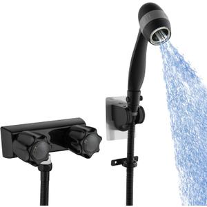GUOYINDONG RV Shower Faucet, Camper Shower Faucet with Hose and Shower Head 4" ABS RV Shower Faucets Valve Replacement for RVs, Fifth Wheels, Motorhomes, Travel Trailers, Campers, Black