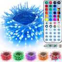 BrizLabs RGB String Lights, Color Changing Red White Blue Patriotic Lights, 100 LED 33ft USB Mini Christmas Light String Dimmable, Remote Twinkle Fairy Light Clear Wire for Xmas Halloween Party Room