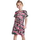 WDIRARA Girl's Camo Print Tie Front Round Neck Short Sleeve T Shirt Dress, 8 Years