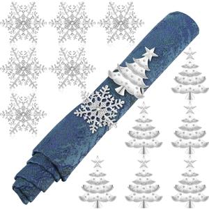 Patelai 12 Pcs Christmas Napkin Rings Snowflake and Tree Xmas Napkin Holder Rings Metal Shiny Holder for Christmas Party Wedding Holiday Dinner Table Decor (Silver)