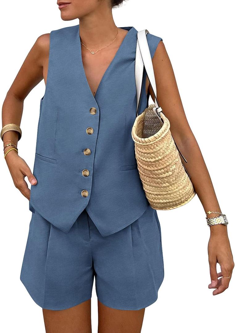 PRETTYGARDEN Women's Summer 1 Piece Pockets Shorts (Medium, Denim Blue)