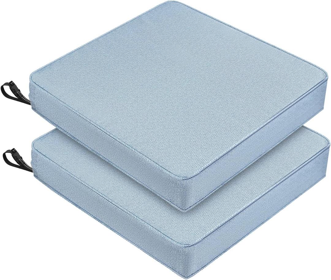 Outdoor Chair Cushions 19x19 Inch, Water Repellent Patio Seat Cushions with Adjustable Straps, Fade Resistant All Weather Pads for Garden Lawn Patio Furniture, Set of 2, Light Blue