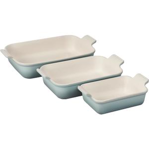 Le Creuset Stoneware Heritage Set 3 Rectangular Dishes, Sea Salt