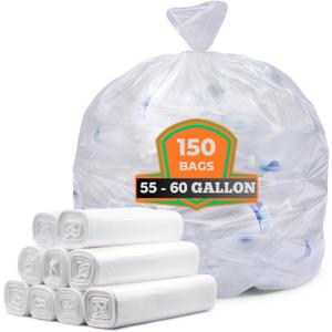 Veska 55-60 Gallon Trash Bags, Large Clear Garbage Bags,150 Bags Bulk Can Liners Perfect for Office, Waste, and Storage Use, Recycling, Yard Waste, and Leaf Collection, Rollaway Bin Liners
