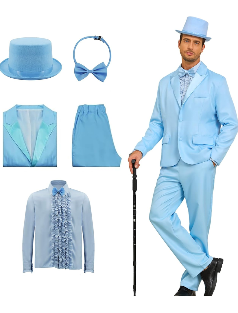 Harry And Lloyd Mens Custome Dumber Orange Dumb Blue 80s90s Movie Tuxedo Top Hat Bow Tie Halloween Cosplay Outfit M