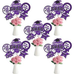 30PCS Graduation Party Decorations Congrats Grad Table CenterpieceTable DecorationsCongratulate Graduation Centerpiece Sticks Table Toppers for Graduation Party Supplies(Purple