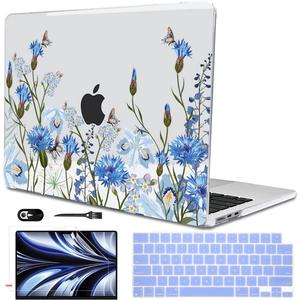Compatible with MacBook Air 13 inch Case M5 2026 2025-2022 A3449 A3240 M4 A3113 M3 A2681 M2 Chip, Crystal Pattern Plastic Hard Case Cover for Mac Air 13.6 M5 Touch ID, Tropical Blue Flowers
