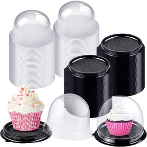 Honeydak 50 Pieces Clear Individual Cupcake Container Cupcake Carrier Holder Box Single cake Boxes Bags Cake Cups with Lid for Wedding Display Muffin Party Disposable Cookies