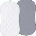 Bassinet Mattress Pad Cover, Fits 18 x 30 Halo Bassinet Swivel, Flex, Glide, Premiere & Luxe Series Sleeper, 2 Pack, Ultra Soft Waterproof Breathable, White and Grey