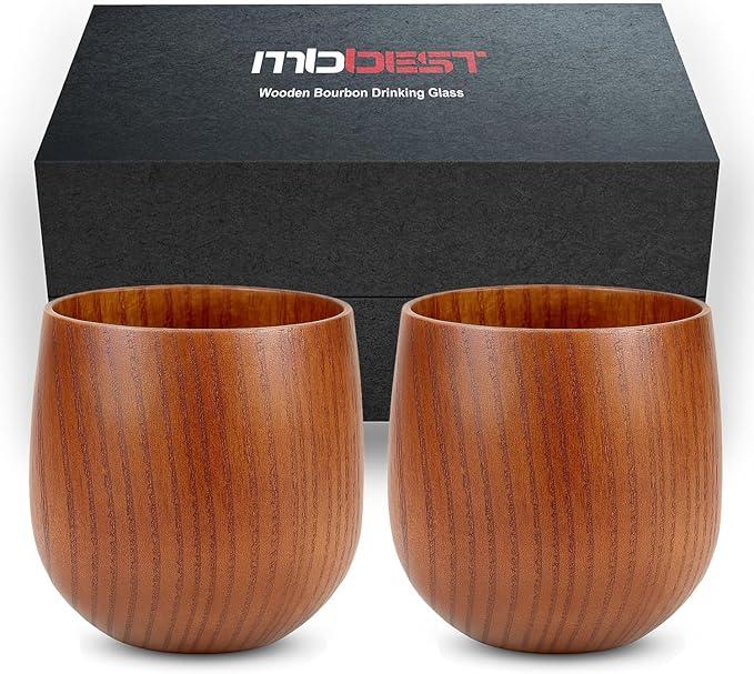 Handcrafted Wooden Whiskey Glasses Gift Set for Men – Set of 2 Old Fashioned Bourbon Cups with Luxury Gift Box | BreakResistant, Unique Wood Grain | Idea Gifts for Father, Husband & Whiskey Lovers