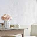 Cismmy Peel and Stick Wallpaper White Crocodile Wallpaper 15.7" X 393" Removable Contact Paper Easy Peel Off Wallpaper Renter Friendly Textured Wallpaper for Cabinet Bedroom