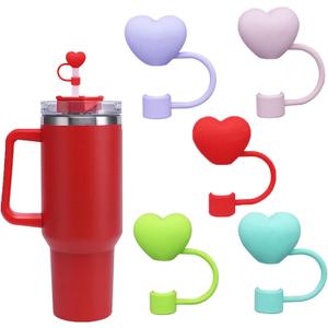 2 x Heart Straw Covers Valentines Straw Cover Cap for Stanley Cup 30 40 oz, Silicone Glitter Love Heart Designs 10mm 0.4in Straw Toppers Cute Straw Covers Valentines Party Cup Decoration 5PCS