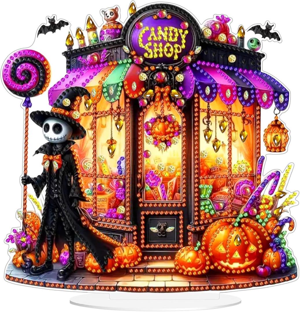 Tabletop Ornament DIY Diamonds Art Painting kit, Tabletop Diamond Art Kits for Adults, Halloween Diamonds Painting Desk Placement Ornament, Special Shaped Rhinestone Gem Diamonds Arts Painting Kit