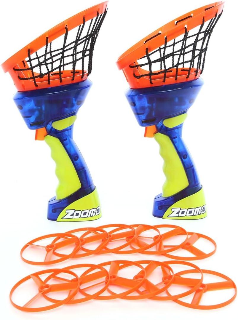Zoom-O Flying Disc Launcher | Flying Spinner | Catch and Shoot Flying Disc Up to 100 Feet in Air | Fun Outdoor Games for Kids | 2-Pack