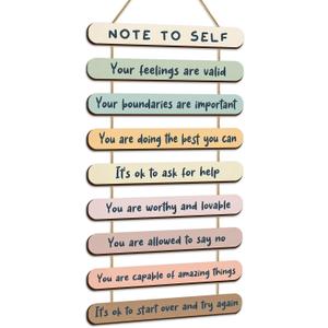 Yookeer Mental Health Reminders Wall Art Decors Positive Psychology Affirmations Therapy Office Decor Wooden Hanging Wall Pediments Inspirational Gifts for Counselor Students Classroom(Pastel Color)