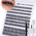 Flaunt Lash Clusters Kit Natural Wispy Lash Extension Kit Short 10mm-12mm-14mm Cluster Eyelash Extension Kit Individual Lashes Kit with Bottom Lashes Bond and Seal by ALICE