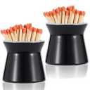 Haillai 2 Pack Match Holder with 6 Pcs Strikers, Handmade Ceramic Match Box for All Matches, Cute Home Decor Match Jar with Striker for Candle, Fireplace, Parlor. (Sold Without Matches) (Black)